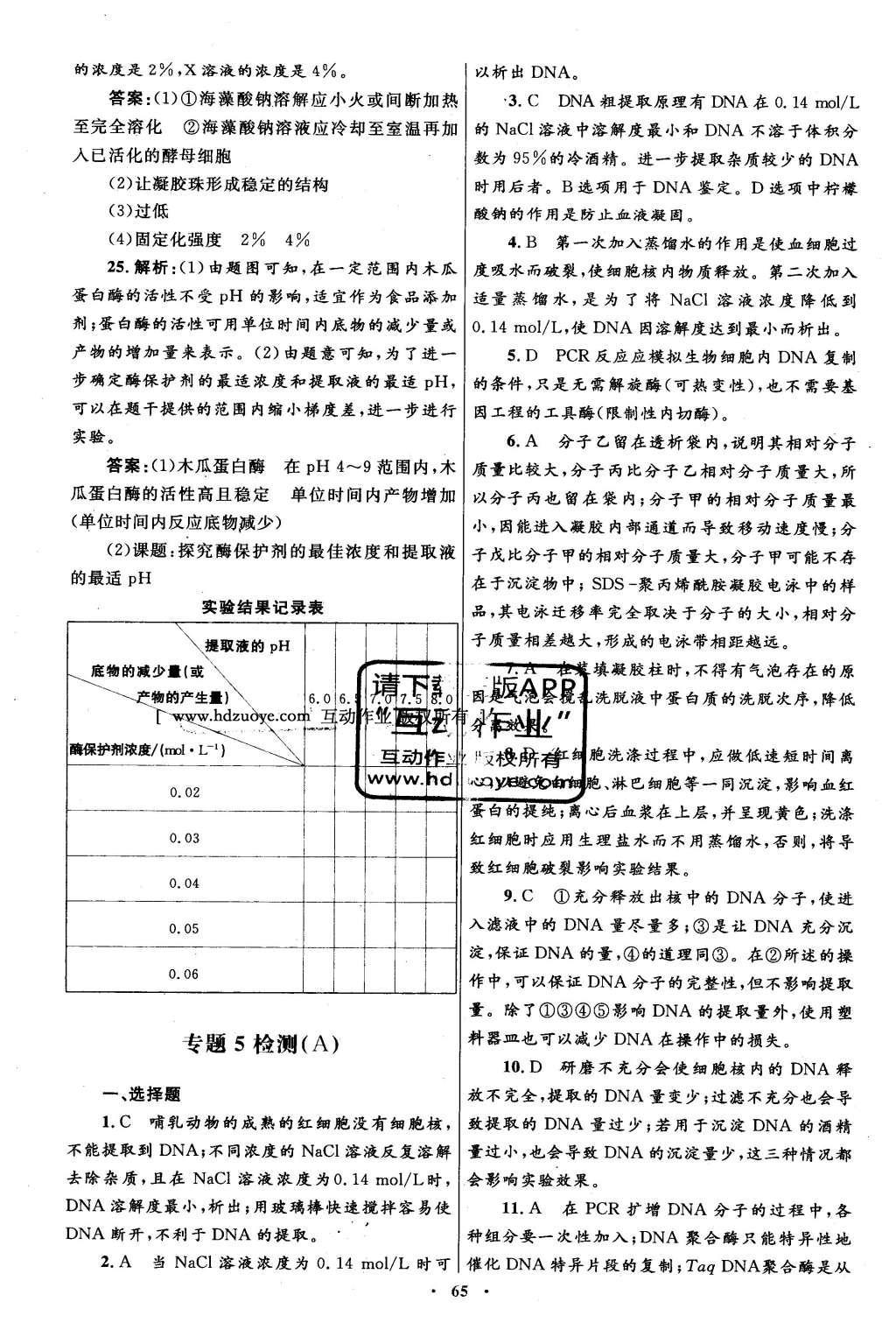 2016年高中同步測控優(yōu)化設計生物選修1人教版 專題檢測答案第45頁