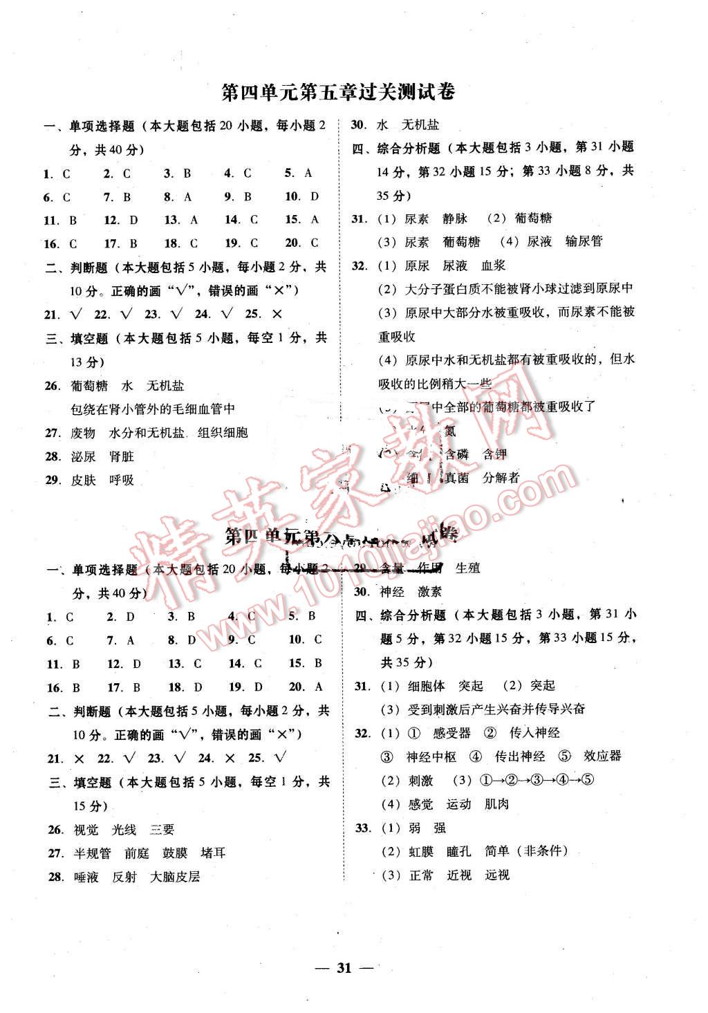 2016年南粤学典学考精练七年级生物学下册人教版 第3页