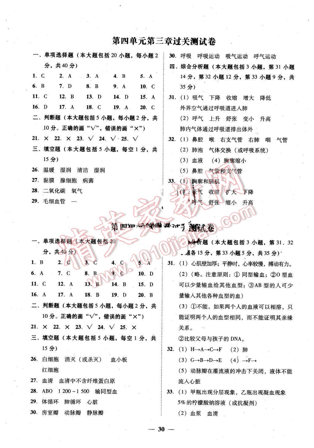 2016年南粤学典学考精练七年级生物学下册人教版 第2页