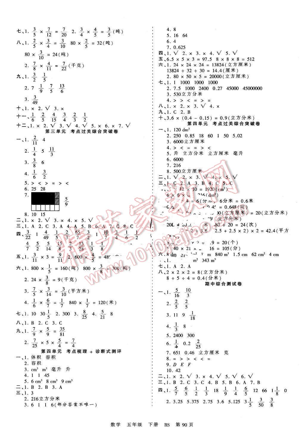 2016年王朝霞考点梳理时习卷五年级数学下册北师大版 第2页