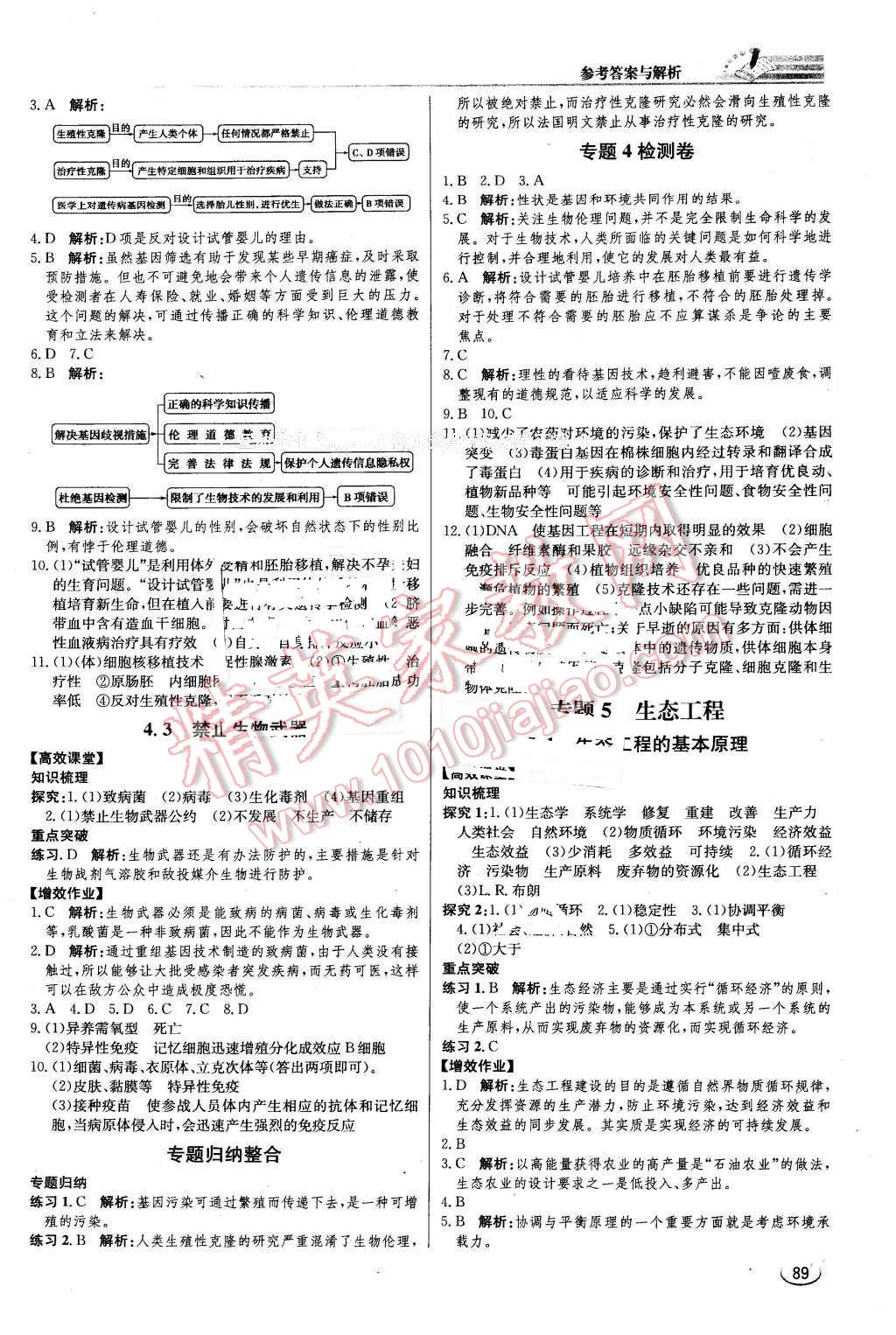 2016年同步練習(xí)冊課時練生物選修3現(xiàn)代生物科技專題人教版 第10頁