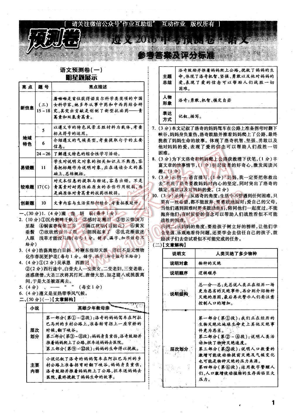 2016年万唯教育遵义中考预测卷终极预测8套卷语文第12年第12版 第1页