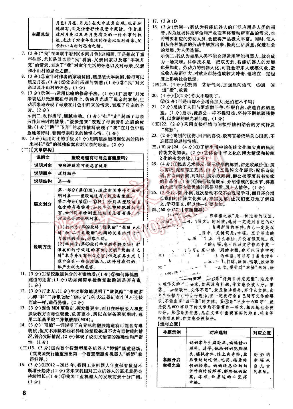 2016年万唯教育遵义中考预测卷终极预测8套卷语文第12年第12版 第8页