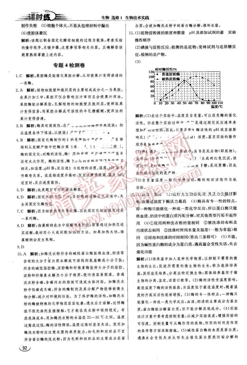 2016年同步练习册课时练生物选修1生物技术实践人教版 第12页