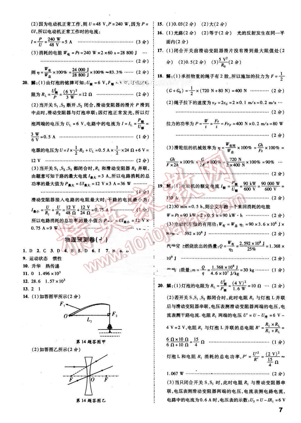 2016年萬唯教育遵義中考預測卷終極預測8套卷物理第12年第12版 第7頁