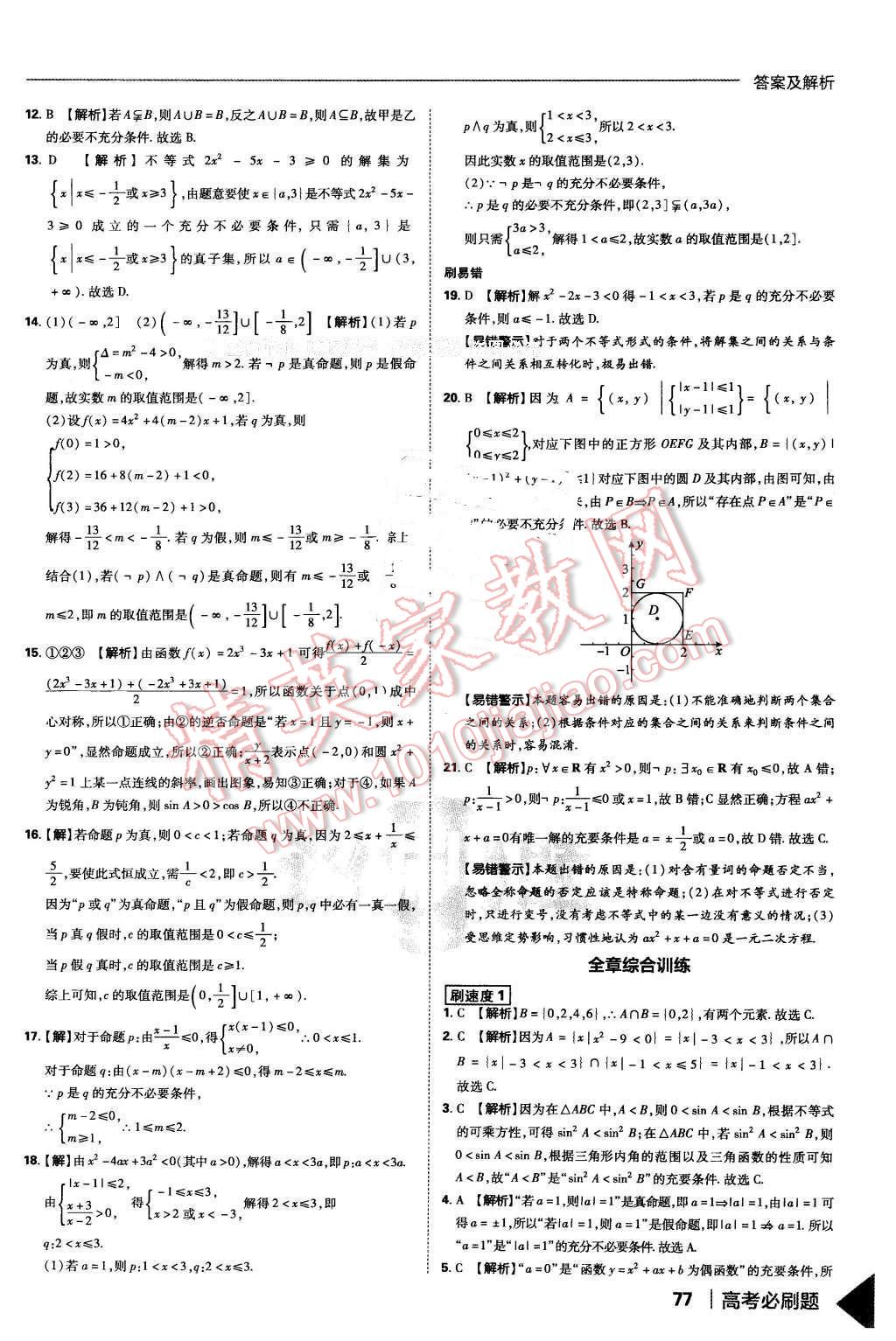 2016年高考必刷題1集合常用邏輯用語函數與導學數學必修1 第5頁