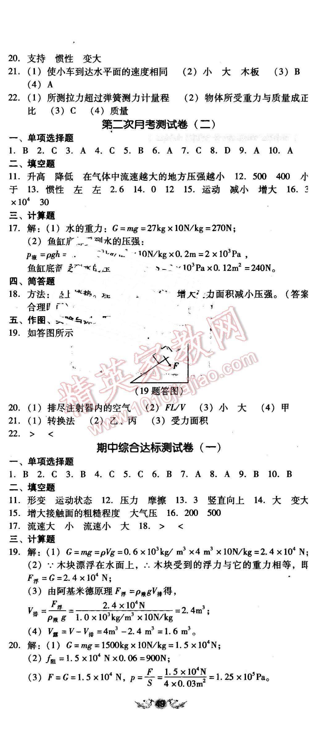 2016年單元加期末復(fù)習(xí)與測試八年級(jí)物理下冊(cè)人教版吉林專版 第14頁