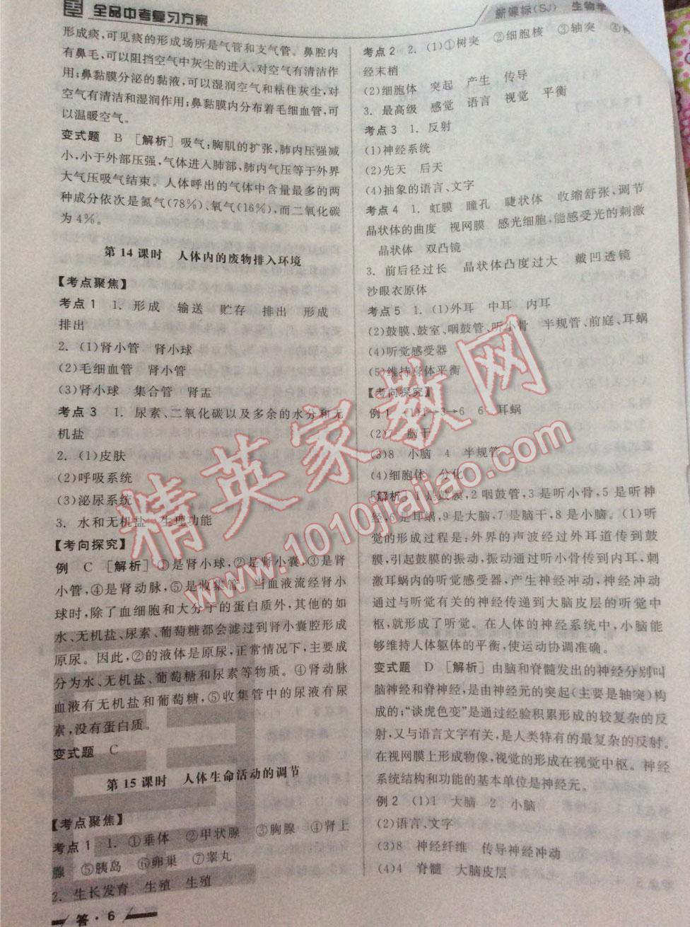 2016年全品中考復(fù)習(xí)方案作業(yè)手冊生物學(xué)蘇教版 第6頁