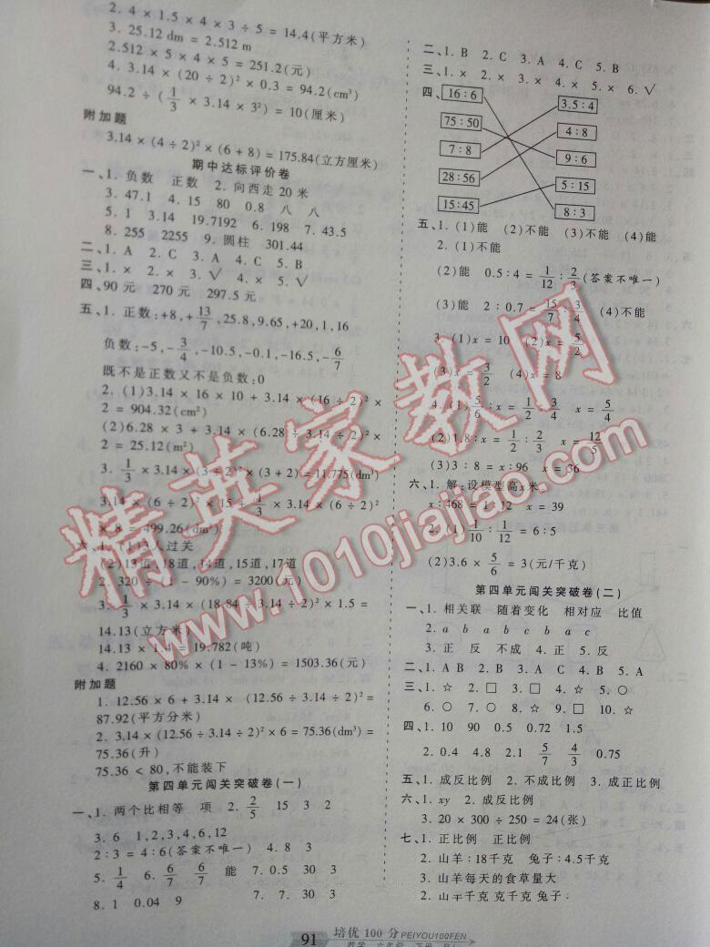 2016年王朝霞培优100分六年级数学下册西师大版 第11页