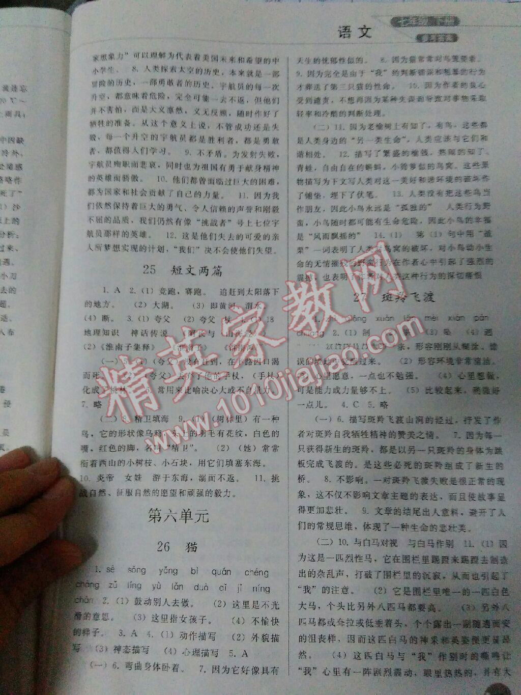 2016年同步练习册人民教育出版社七年级语文下册人教版 第141页