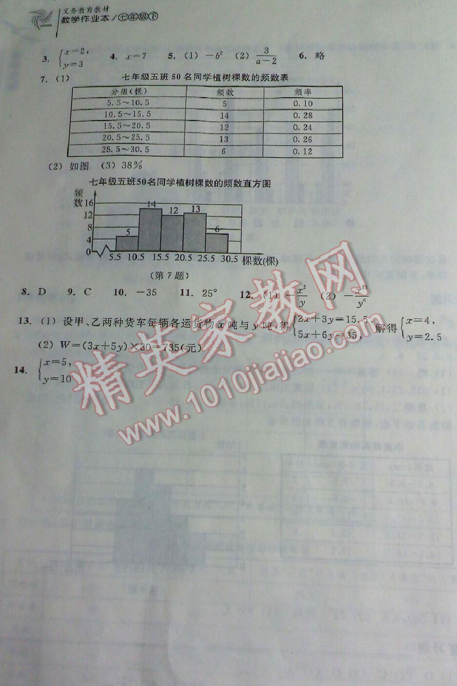 2016年作业本七年级数学下册浙教版浙江教育出版社 第32页