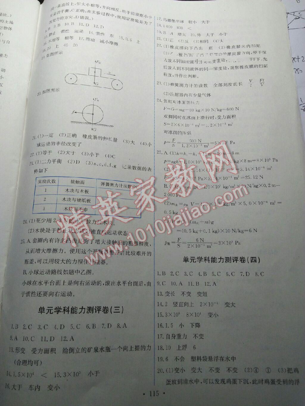 2016年能力培养与测试八年级物理下册人教版 第98页