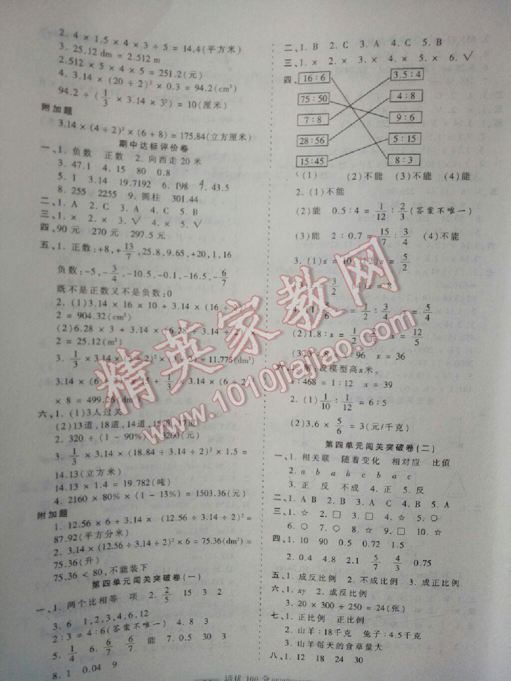 2016年王朝霞培优100分六年级数学下册人教版 第3页