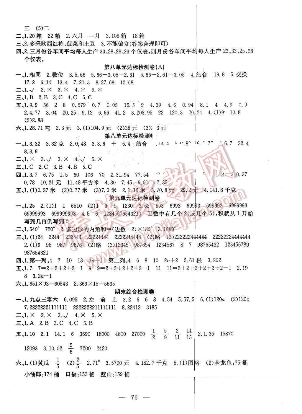 2016年小学素质强化训练AB卷四年级数学下册冀教版 第4页