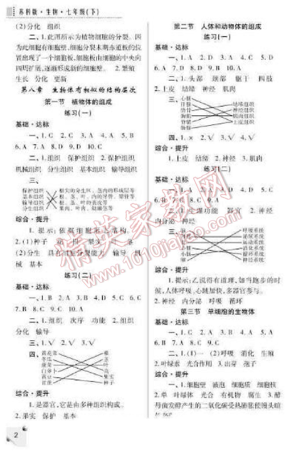 2016年課堂練習冊七年級生物下冊D版 第2頁