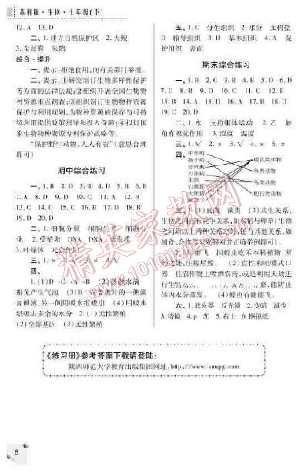 2016年课堂练习册七年级生物下册D版 第8页