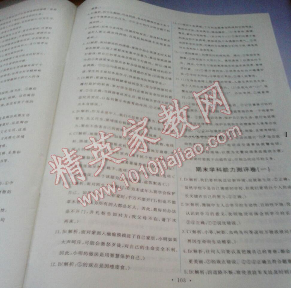 2015能力培養(yǎng)與測試七年級思想品德上冊人教版 第37頁