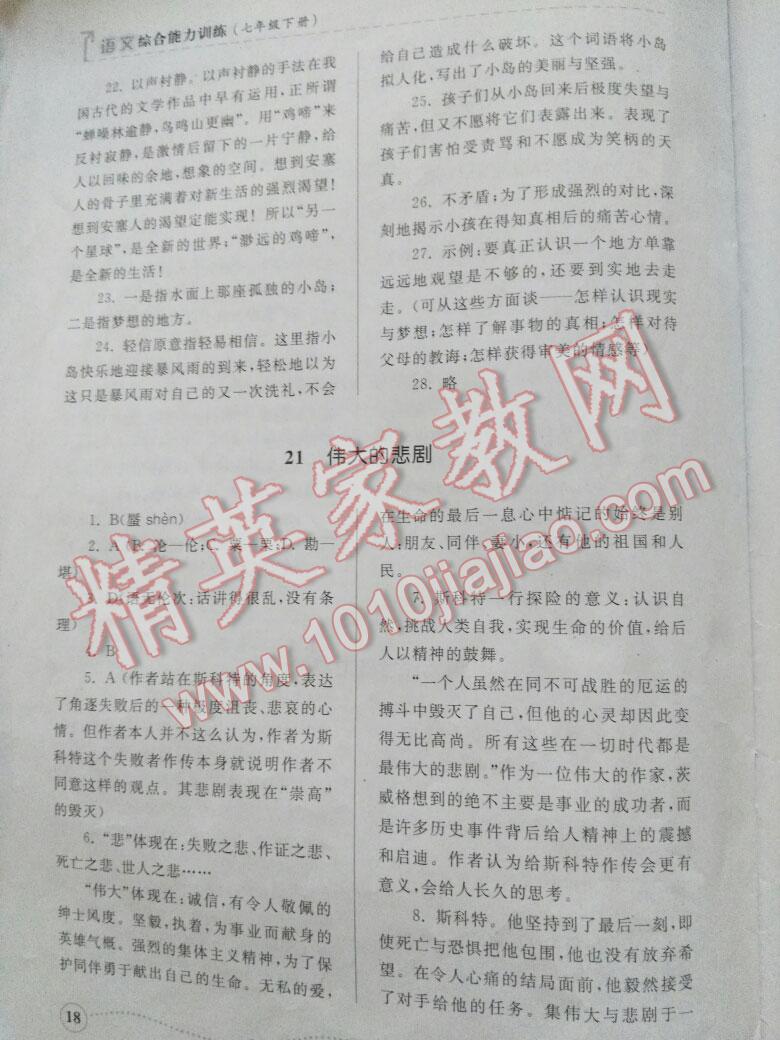 2016年綜合能力訓(xùn)練七年級(jí)語(yǔ)文下冊(cè)人教版 第46頁(yè)