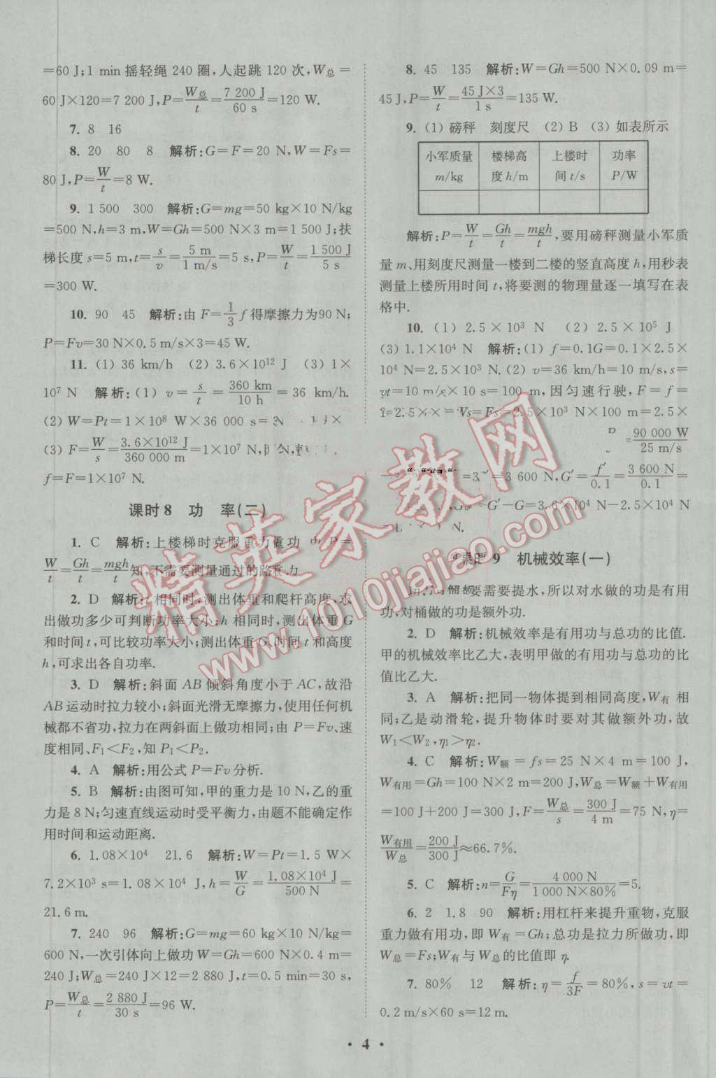 2016年初中物理小题狂做九年级上册苏科版基础版 参考答案第4页