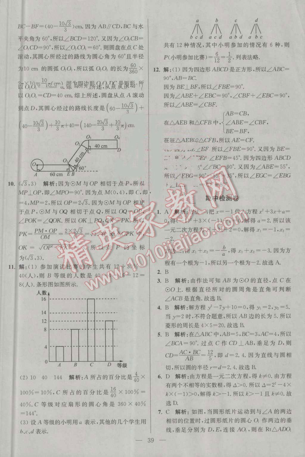 2016年初中數(shù)學(xué)小題狂做九年級上冊蘇科版基礎(chǔ)版 參考答案第39頁