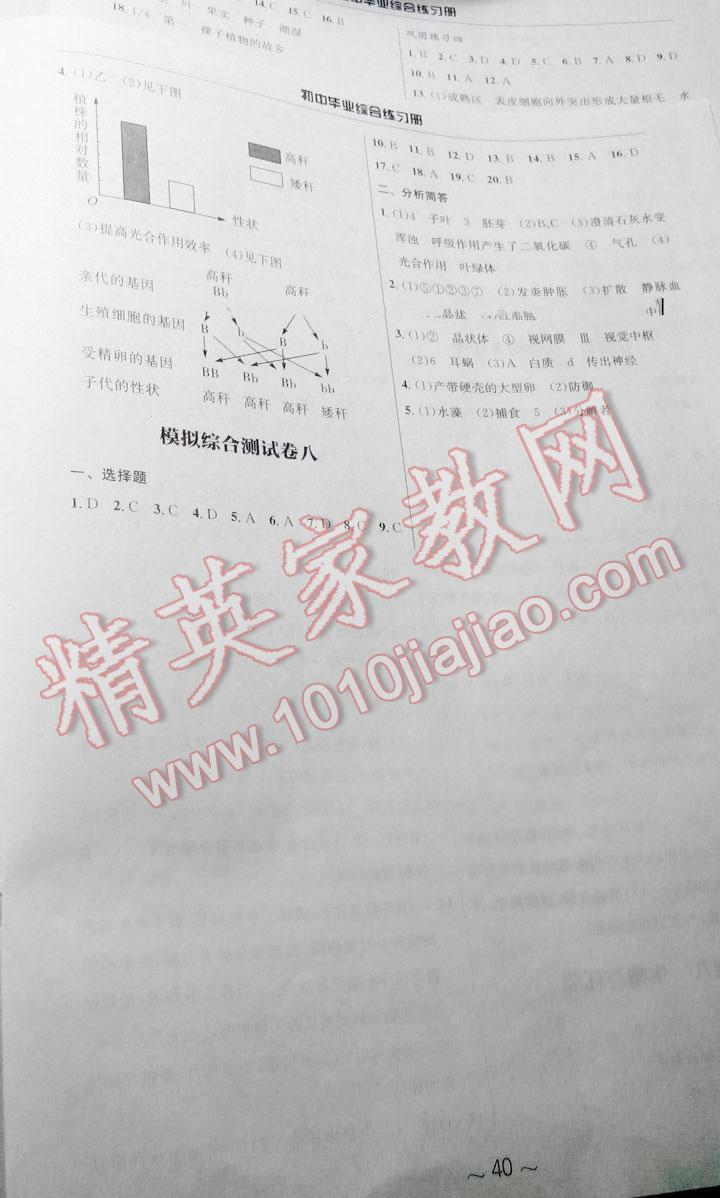 2016年畢業(yè)綜合練習(xí)冊生物 第8頁