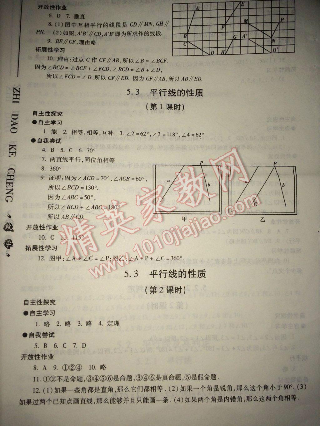 2015年自主學習指導課程七年級數(shù)學下冊 參考答案第4頁