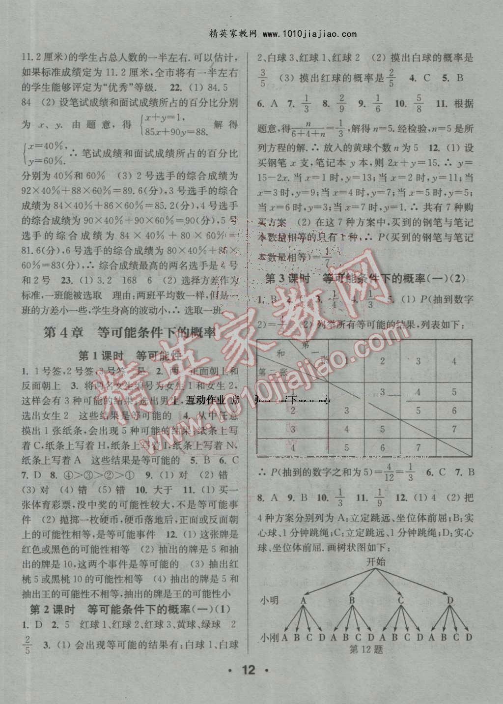 2016年通城學(xué)典小題精練九年級(jí)數(shù)學(xué)上冊(cè)蘇科版 參考答案第12頁(yè)