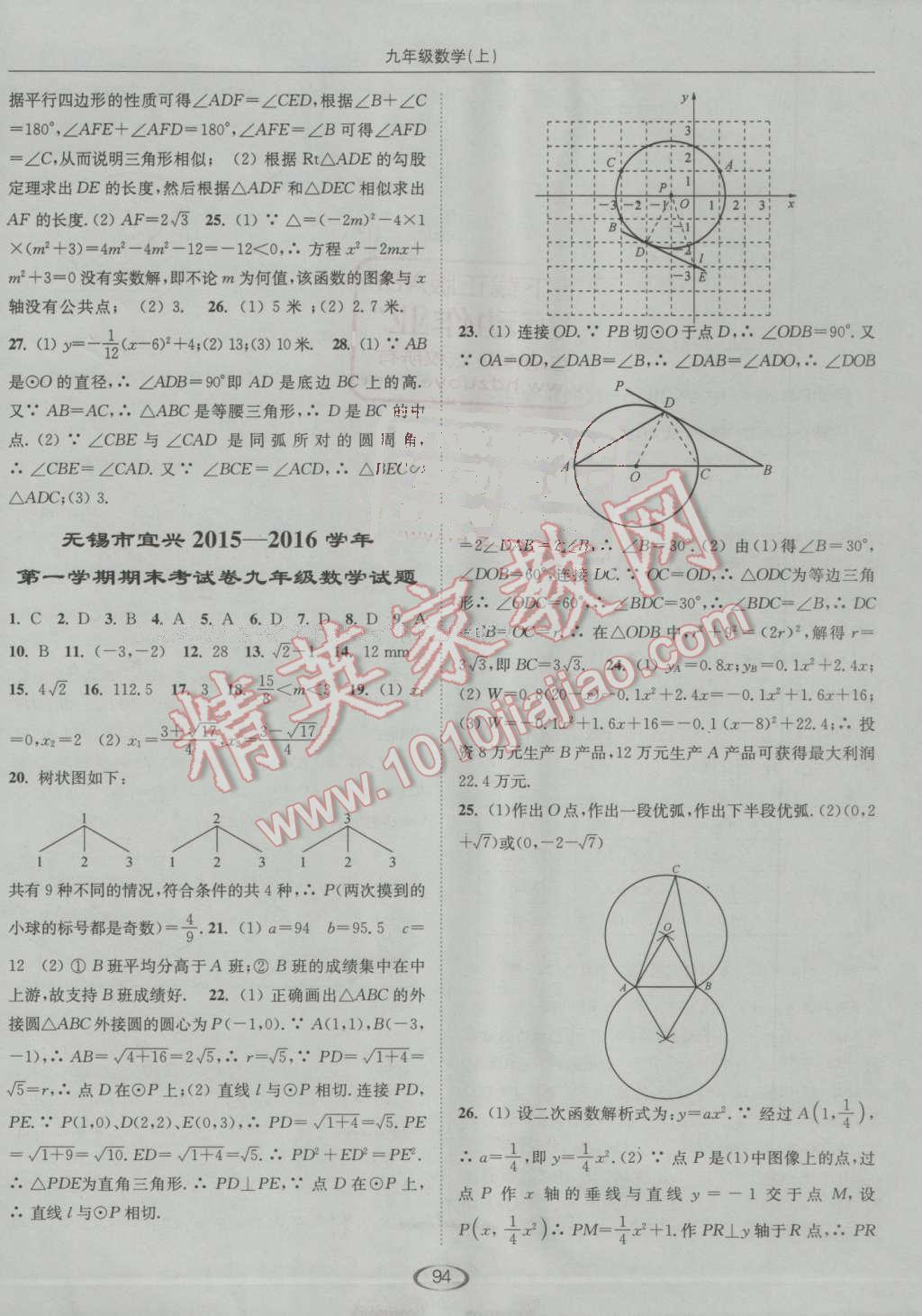 2016年亮點給力提優(yōu)課時作業(yè)本九年級數(shù)學(xué)上冊江蘇版 參考答案第30頁