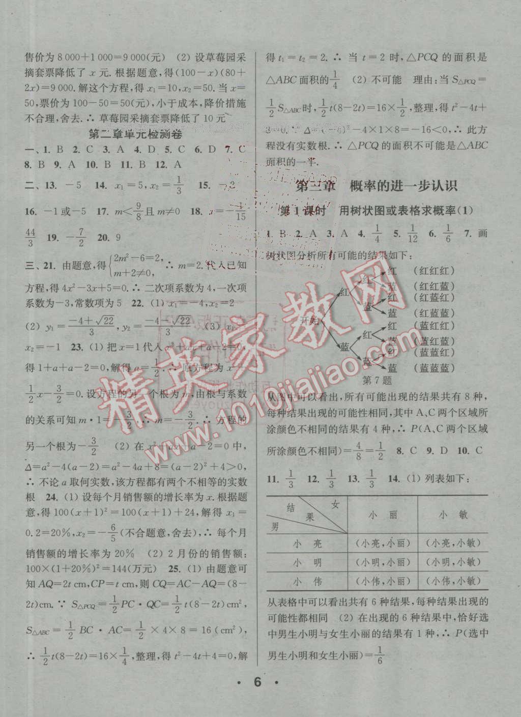 2016年通城學典小題精練九年級數(shù)學上冊北師大版 參考答案第6頁