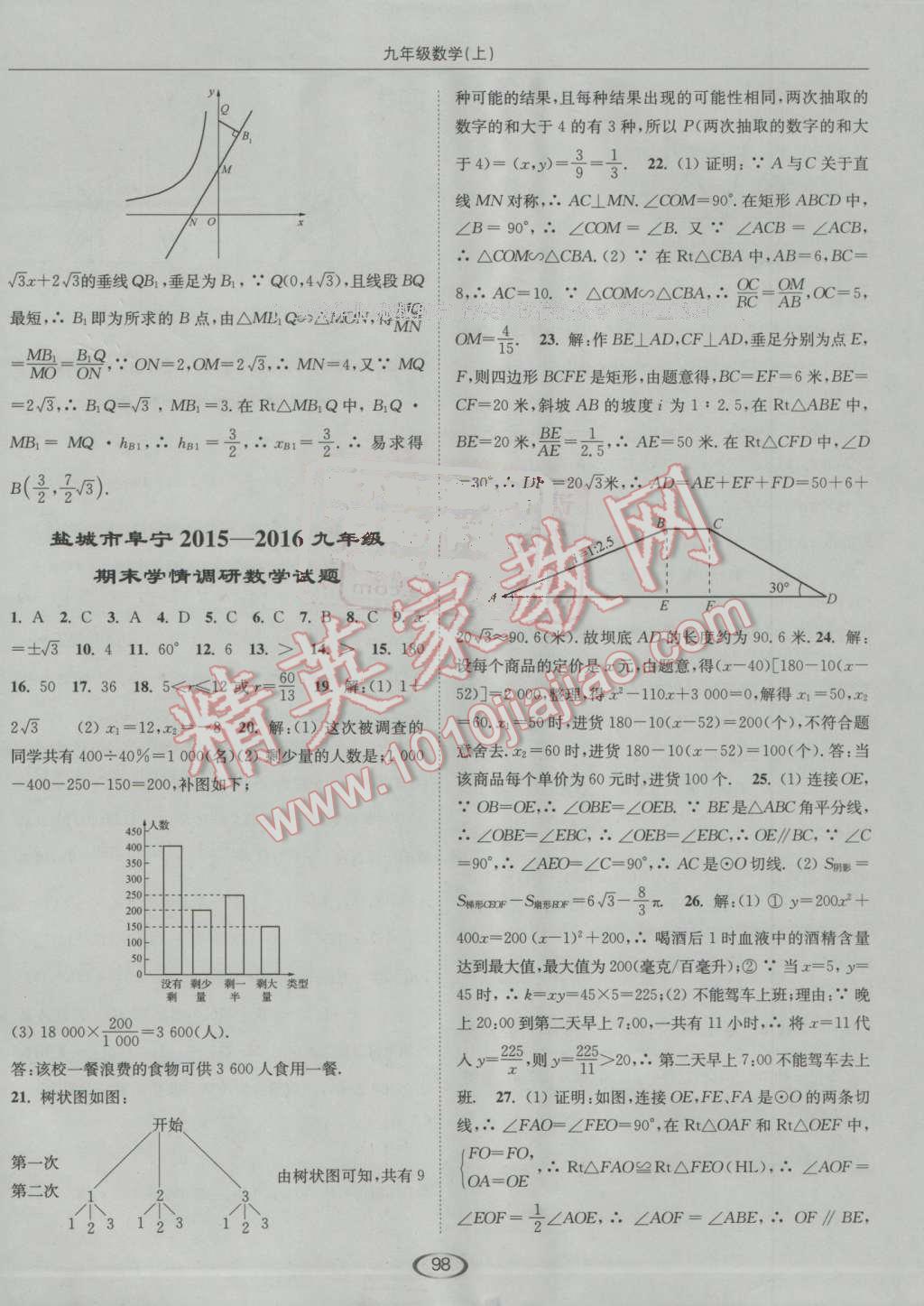 2016年亮點(diǎn)給力提優(yōu)課時作業(yè)本九年級數(shù)學(xué)上冊江蘇版 參考答案第34頁