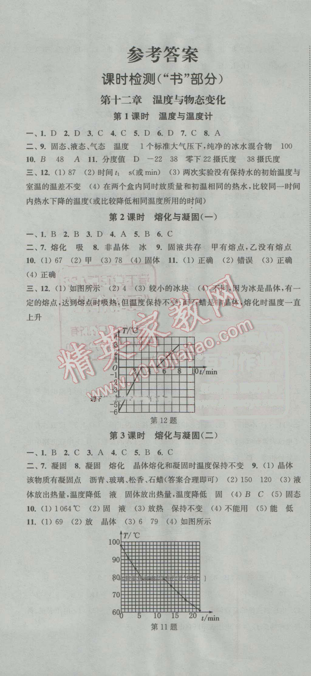 2016年通城学典活页检测九年级物理全一册沪科版 参考答案第1页