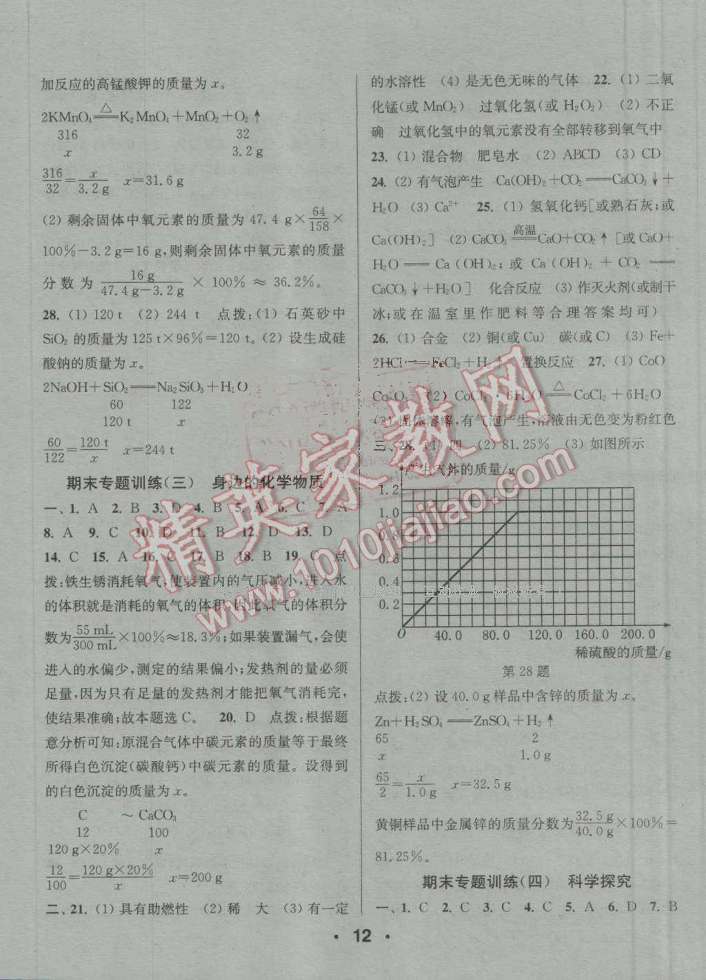 2016年通城学典小题精练九年级化学上册沪教版 参考答案第12页