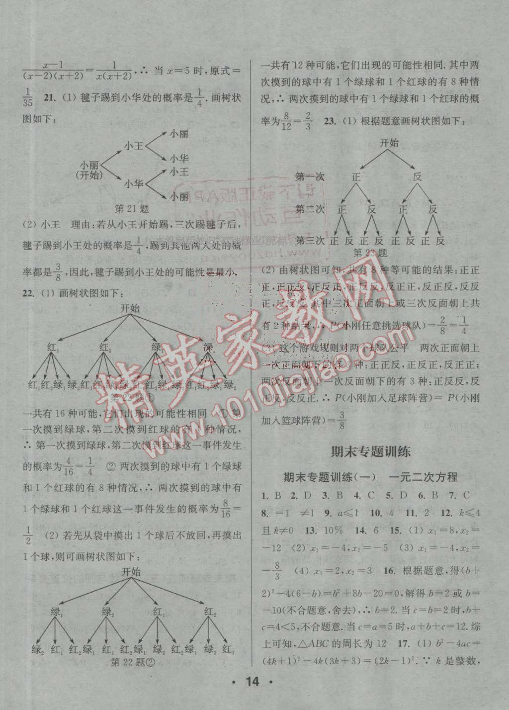 2016年通城學(xué)典小題精練九年級(jí)數(shù)學(xué)上冊(cè)蘇科版 參考答案第14頁(yè)