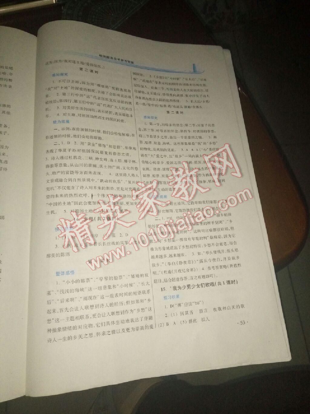 2016年學(xué)習(xí)檢測練習(xí)冊七年級語文下冊河南大學(xué)出版社 第47頁