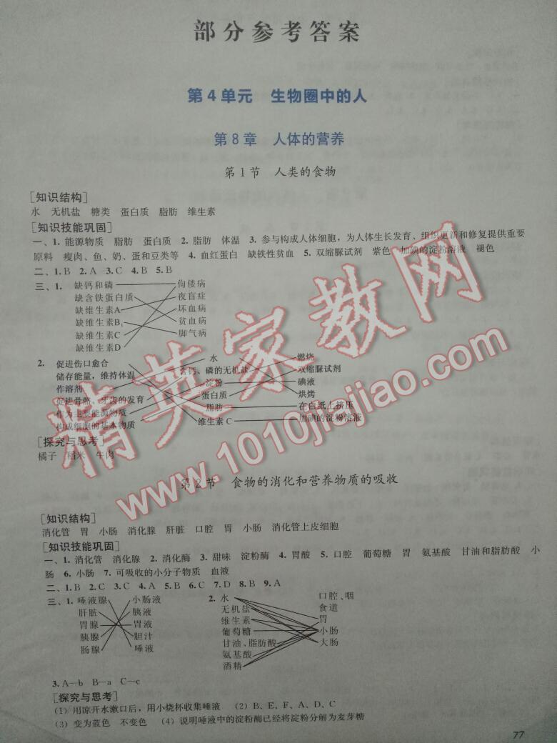 2015年新课程实践与探究丛书七年级生物下册北师大版 第34页