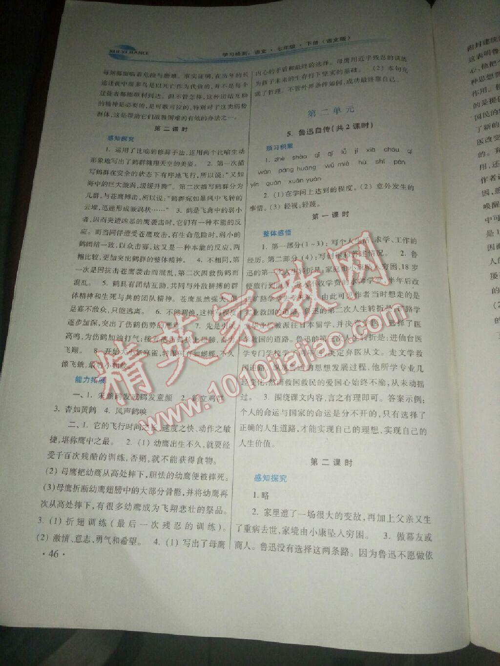 2016年学习检测练习册七年级语文下册河南大学出版社 第40页