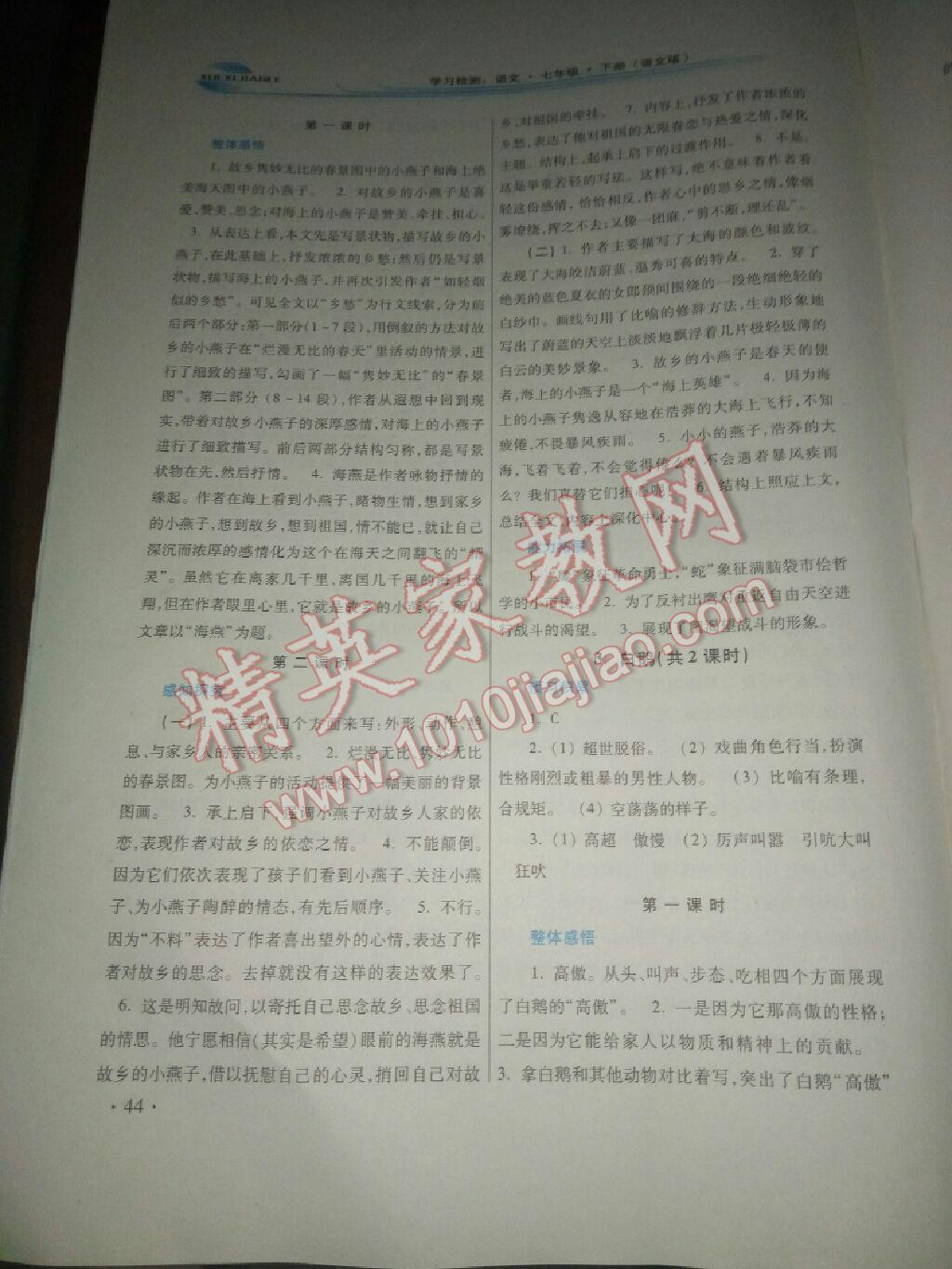 2016年學(xué)習(xí)檢測(cè)練習(xí)冊(cè)七年級(jí)語(yǔ)文下冊(cè)河南大學(xué)出版社 第38頁(yè)