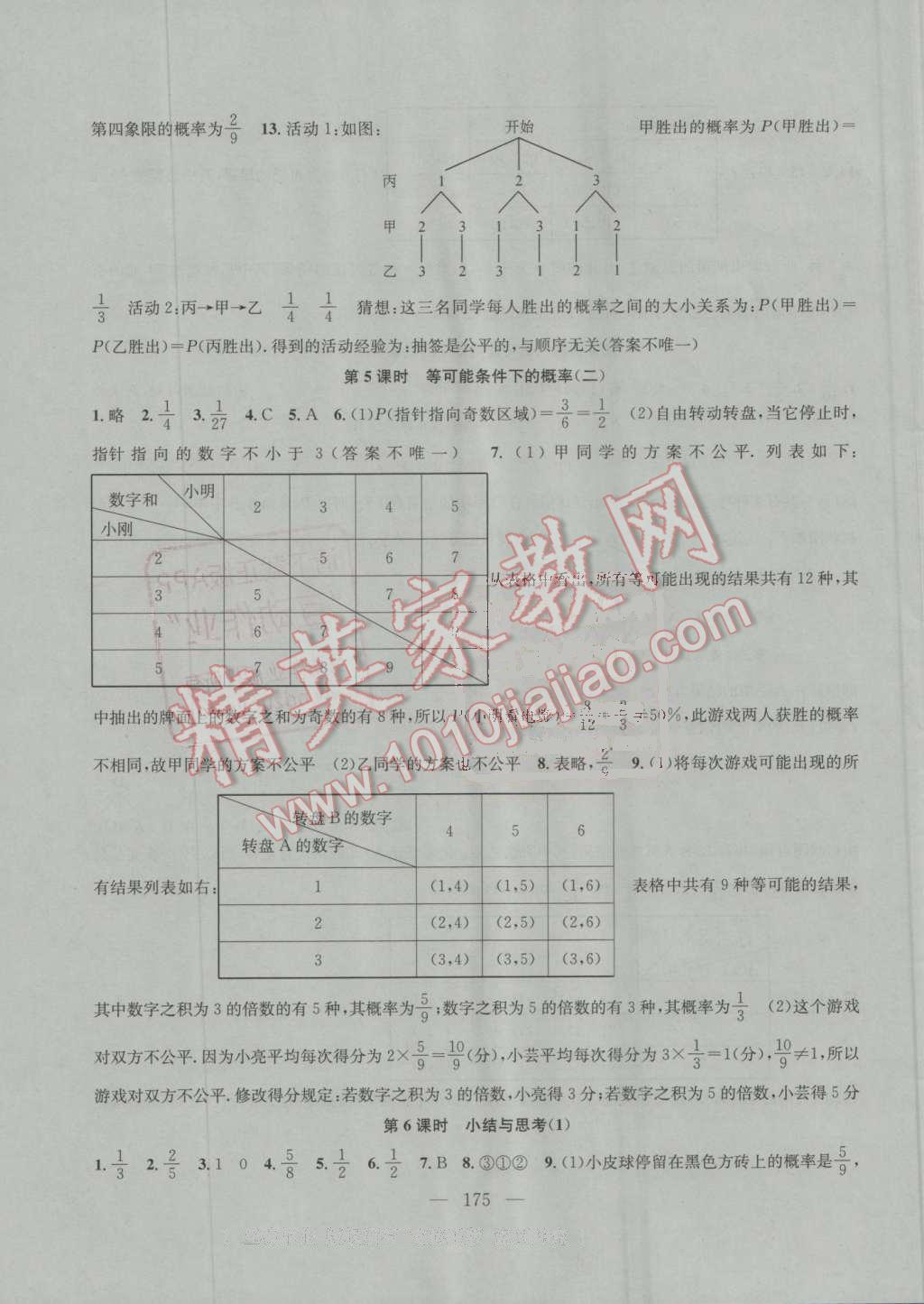 2016年金钥匙1加1课时作业加目标检测九年级数学上册江苏版 参考答案第23页