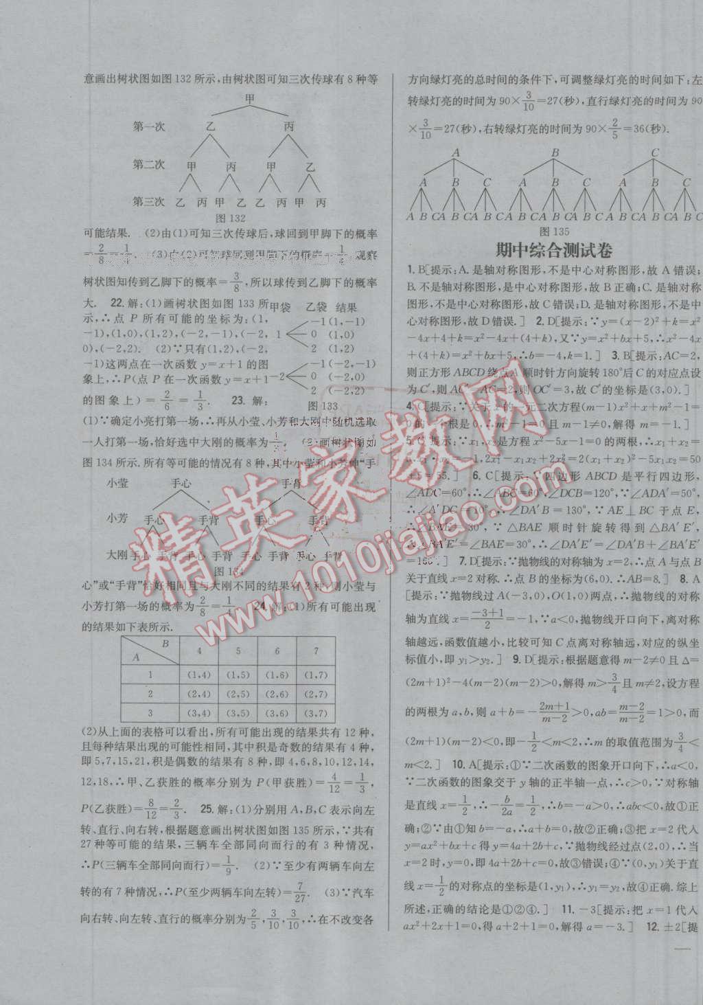 2016年全科王同步课时练习九年级数学上册人教版 参考答案第31页