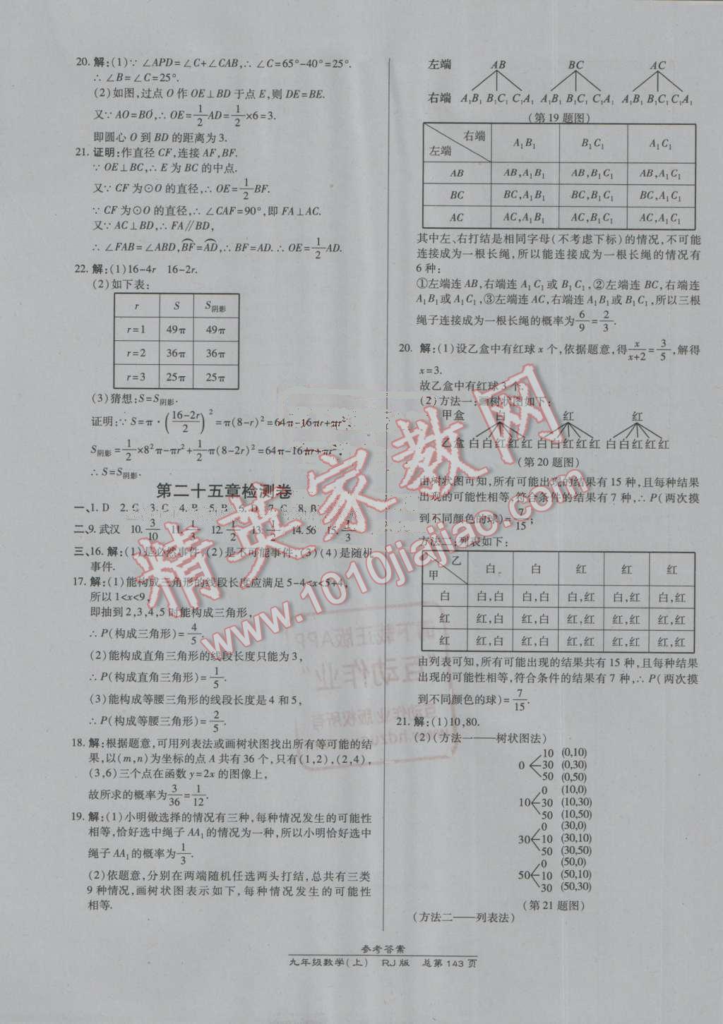 2016年高效课时通10分钟掌控课堂九年级数学上册人教版 参考答案第25页