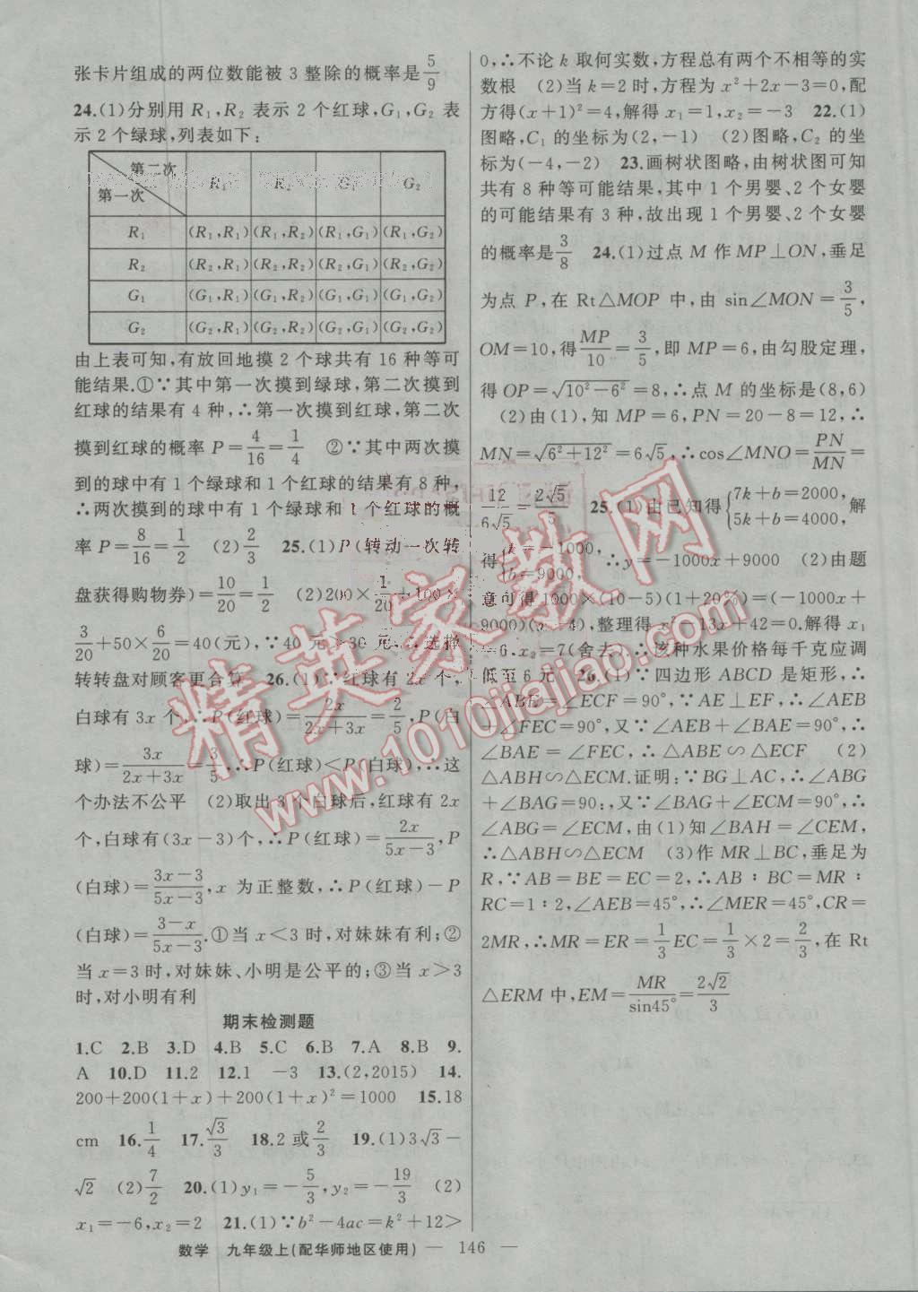 2016年黃岡100分闖關(guān)九年級數(shù)學(xué)上冊華師大版 ?20?