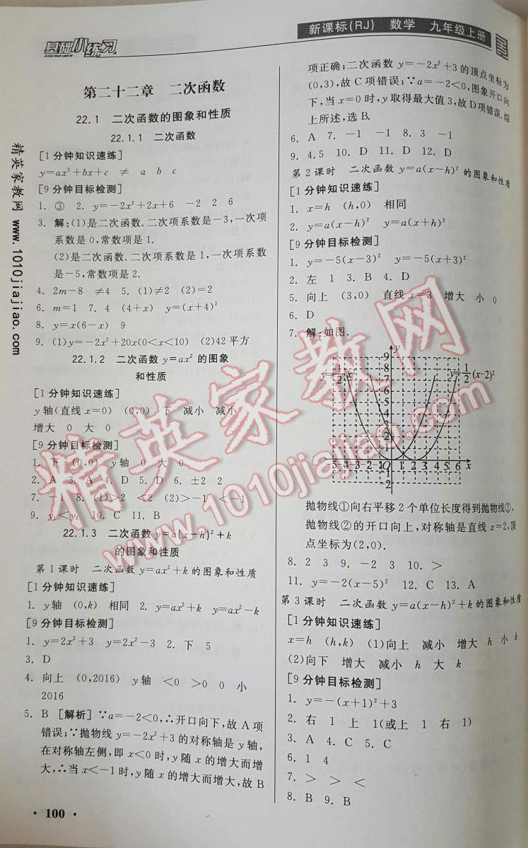 2016年全品基础小练习九年级数学上册人教版 第4页