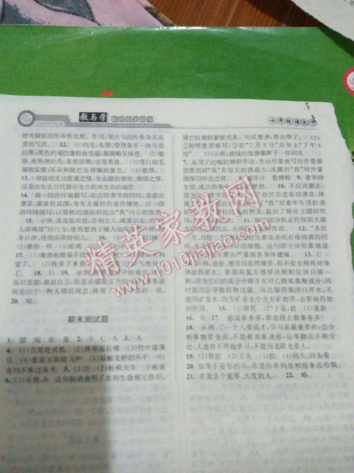 2016年教與學(xué)課程同步講練七年級(jí)語(yǔ)文下冊(cè)人教版 第32頁(yè)