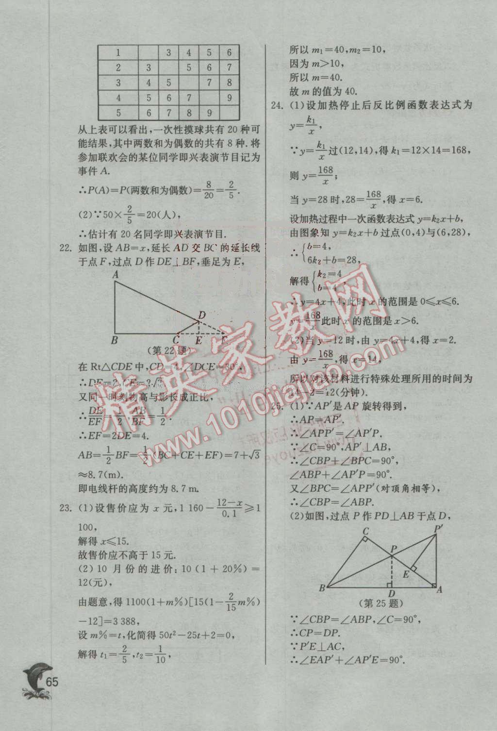 2016年实验班提优训练九年级数学上册北师大版 第65页