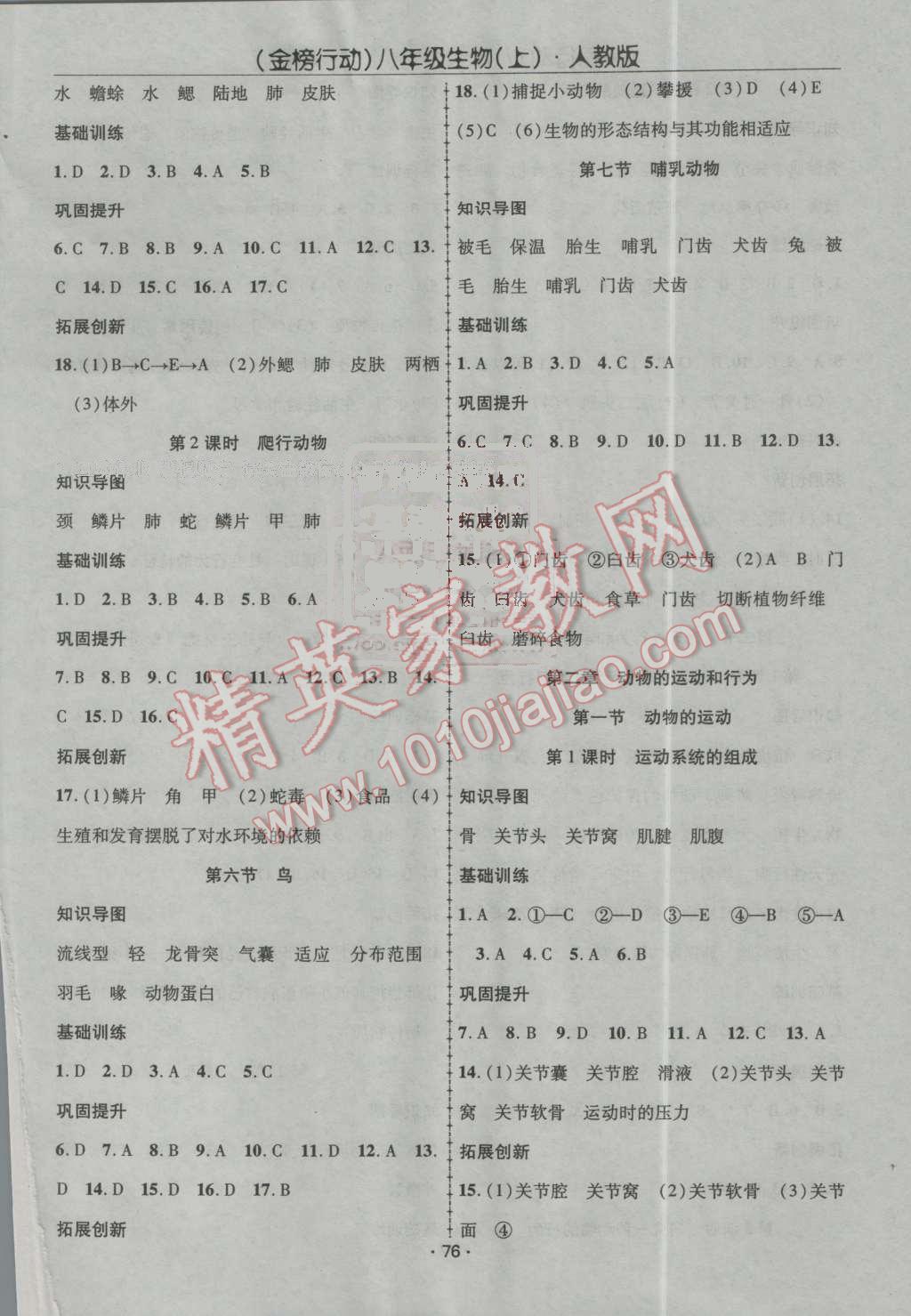 2016年金榜行動課時導(dǎo)學(xué)案八年級生物上冊人教版 第2頁