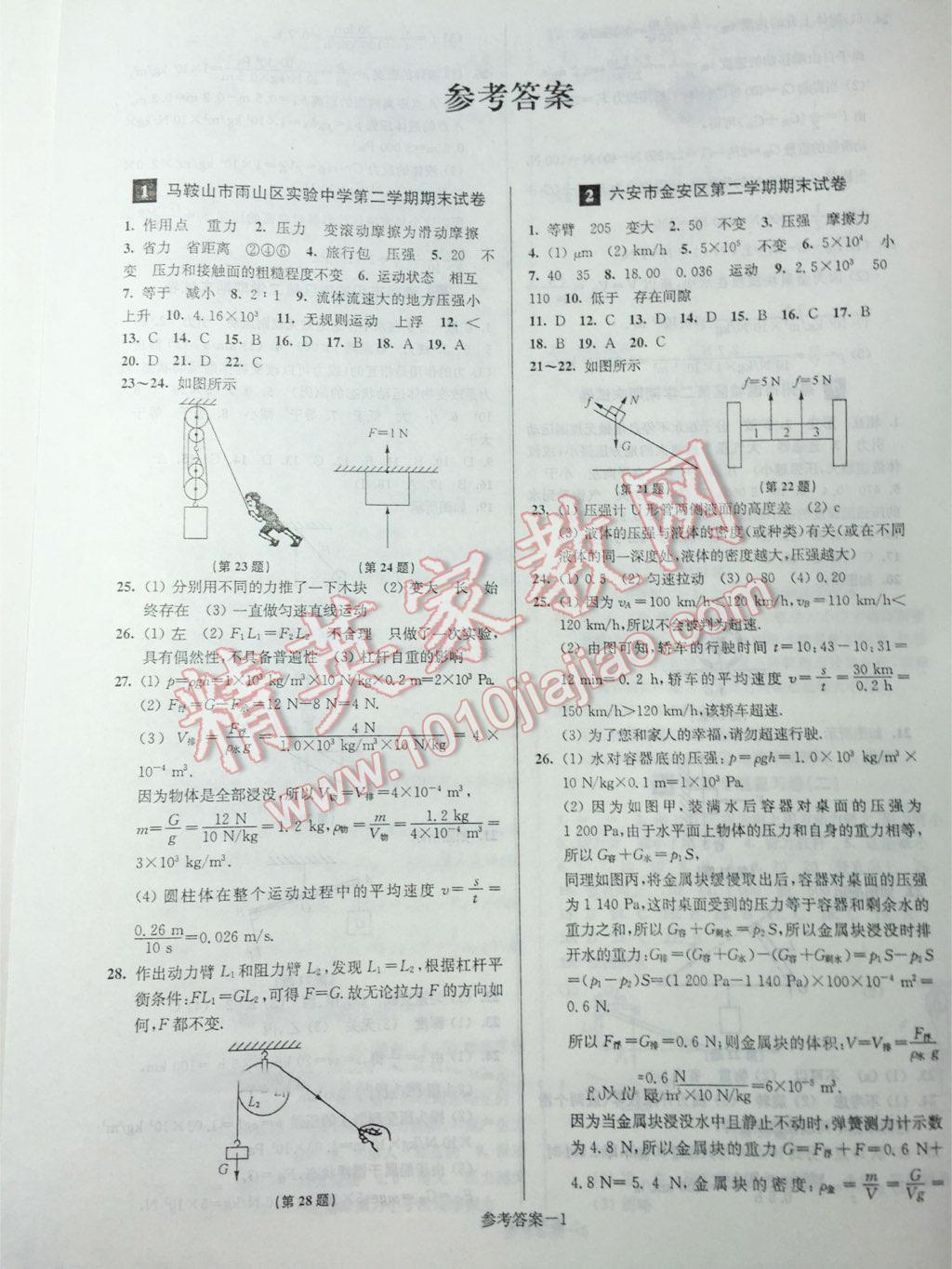 2015年名牌中學(xué)期末突破一卷通八年級(jí)物理下冊(cè)滬粵版 第1頁(yè)