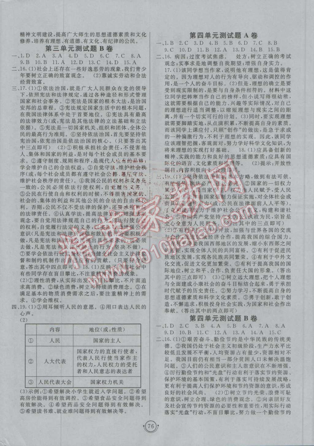 2016年海淀單元測(cè)試AB卷九年級(jí)思想品德全一冊(cè)人教版 第4頁(yè)