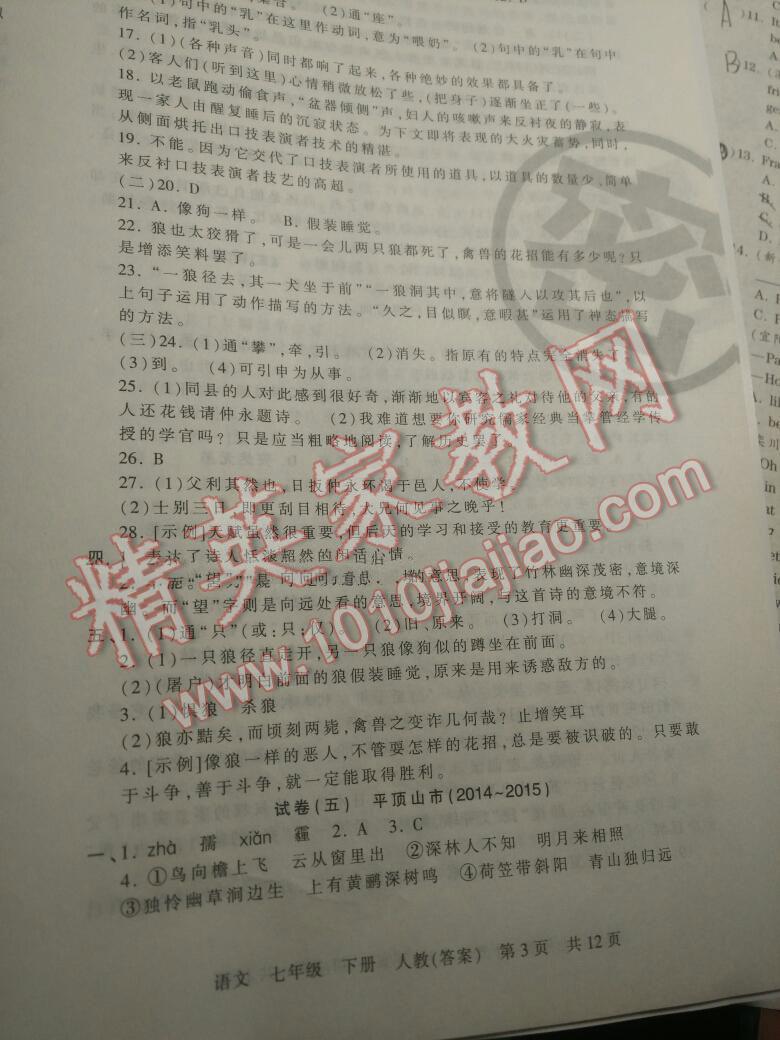 2016年王朝霞各地期末試卷精選七年級(jí)語(yǔ)文下冊(cè)人教版河南專版 第10頁(yè)