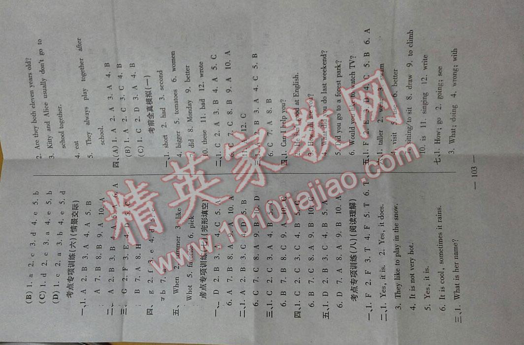 2016年小学毕业升学总复习全真模拟试卷英语 第3页