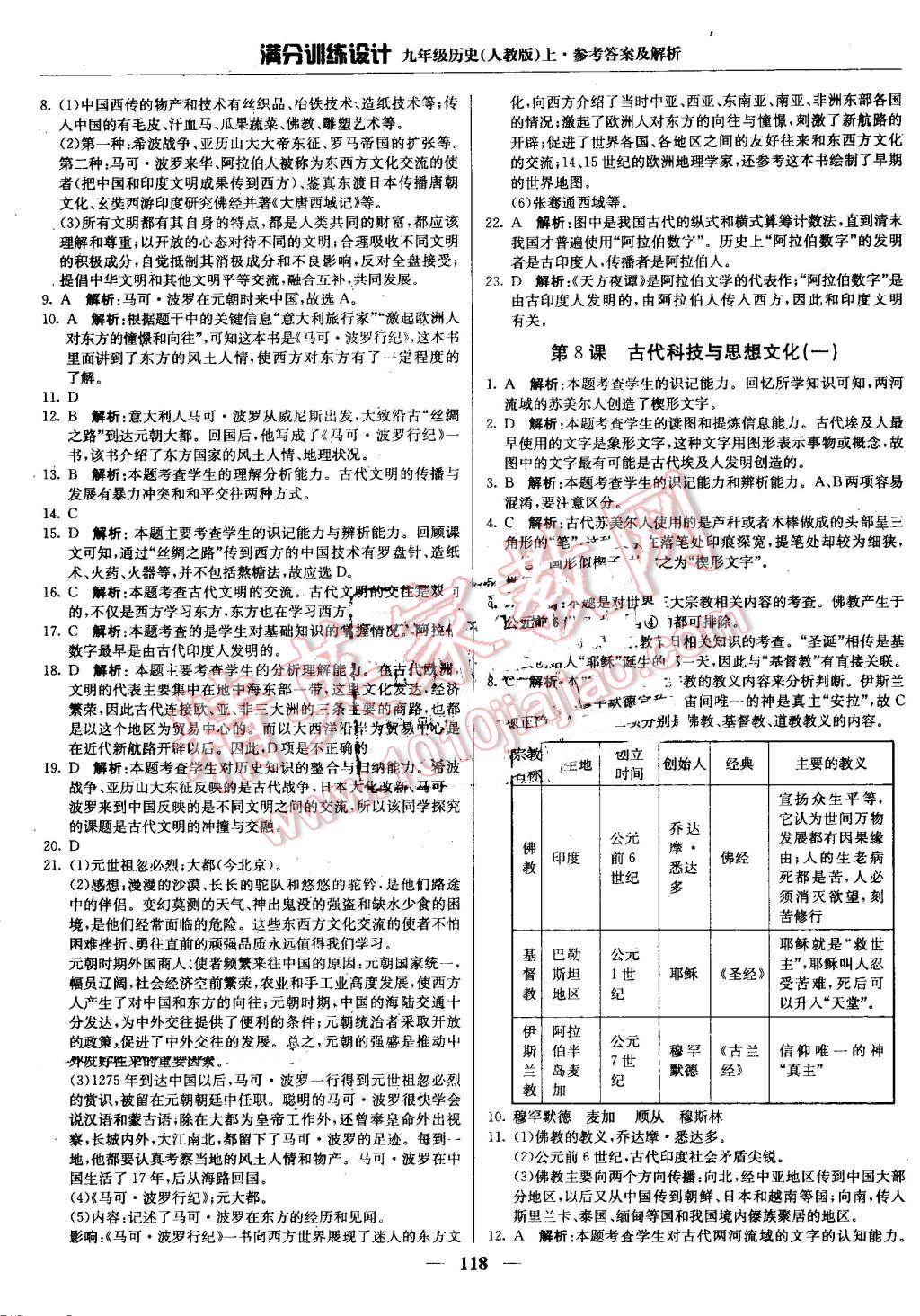 2016年满分训练设计九年级历史上册人教版 第7页